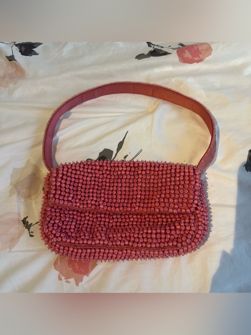 Mango Pink Beaded Baguette Shoulder Bag Purse - Snap Closure